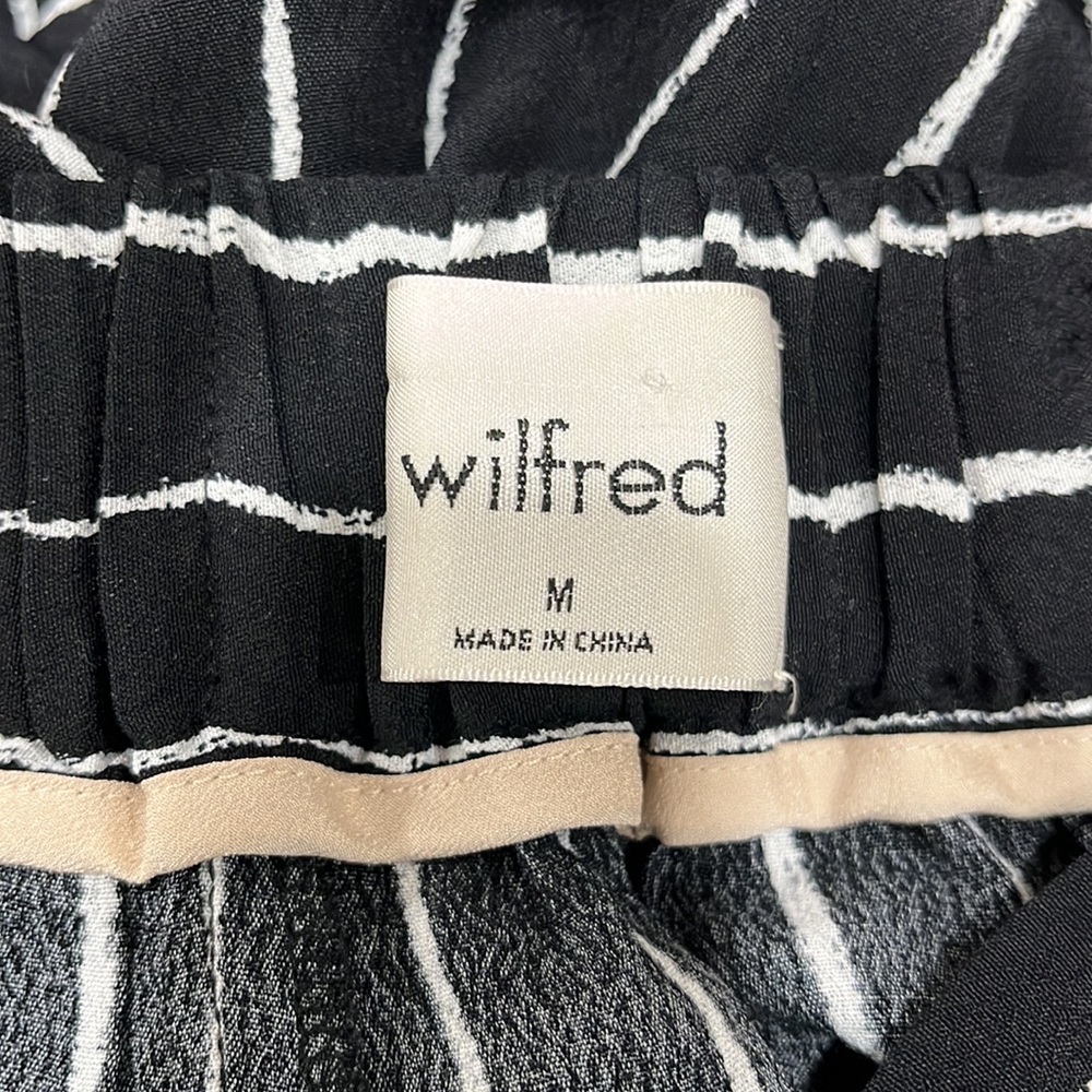Wilfred Aritzia Faun Stripe Wide Leg Pant Tie Back Pull On Black/ White M - Picture 11 of 13